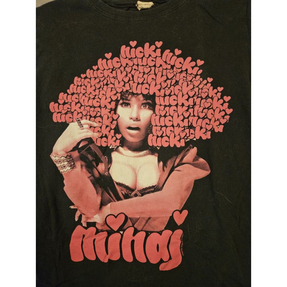 Nicki Minaj Afro Font Rap Tshirt Women's Large Slim Fit Black Pink